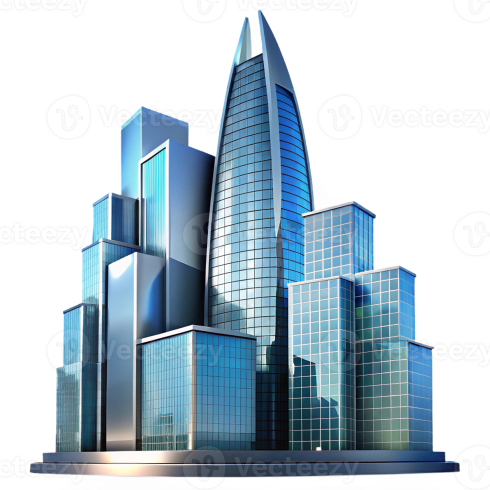 extraordinary contemporary Modern glass skyscraper reflecting the city skyline, sharp lines and angles, vibrant midday light, architectural photography style genuine png