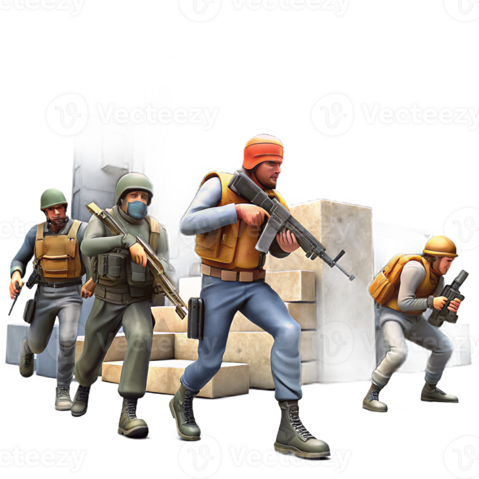 stunning abstract A group of rebels prepares for an ambush in a war-torn city. Gritty, urban setting, thriller style exclusive png