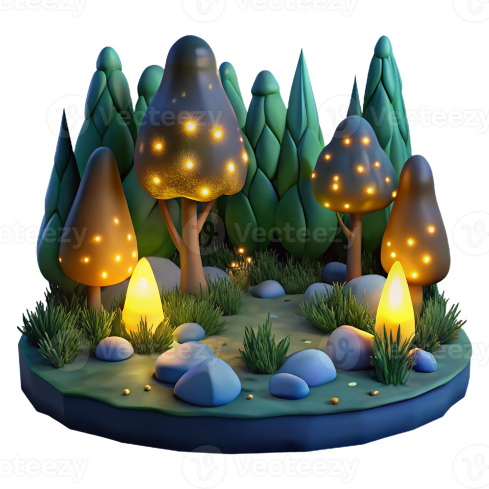 wonderful traditional A group of fireflies illuminating a dark forest at night. Magical realism style original png