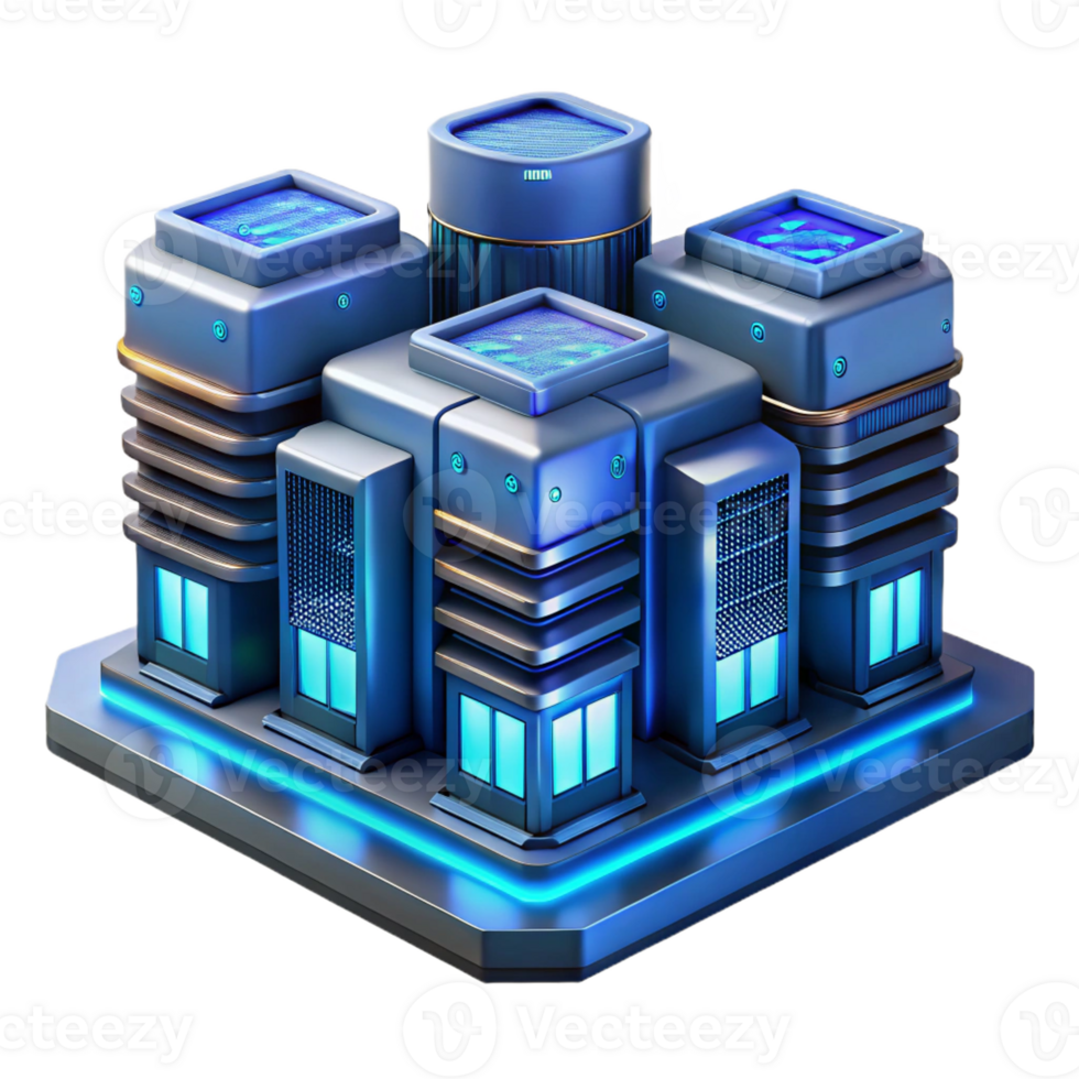 dramatic vintage A futuristic data center filled with servers and blinking lights, illuminated by a cool, blue light, rendered in a technical, architectural style exclusive png