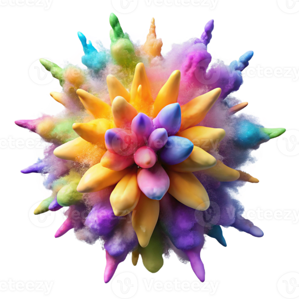 beautiful traditional A dynamic explosion of colorful powder paint, frozen in mid-air, illuminated by a sharp, studio light, in a kinetic art style high resolution png