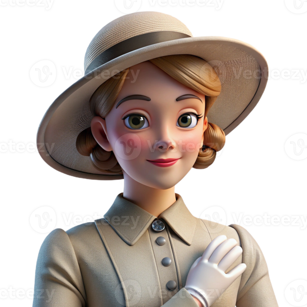 stunning minimalist A vintage photograph of a woman in a vintage hat and gloves, soft focus, natural daylight, fashion photography style high quality png