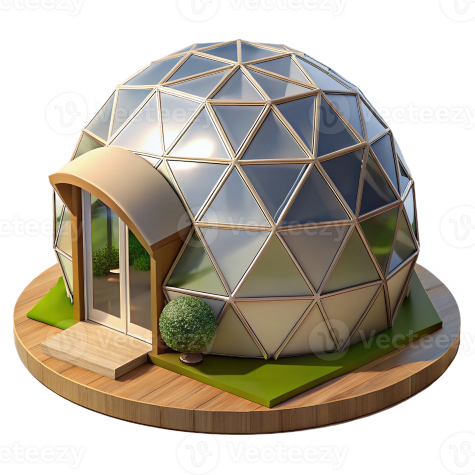 impressive modern A geodesic dome house in a forest clearing, natural lighting, eco-friendly style 4K png