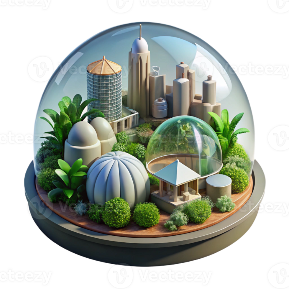impressive abstract Biodome city, enclosed ecosystem, lush vegetation, futuristic architecture, sustainable living, concept art high quality png