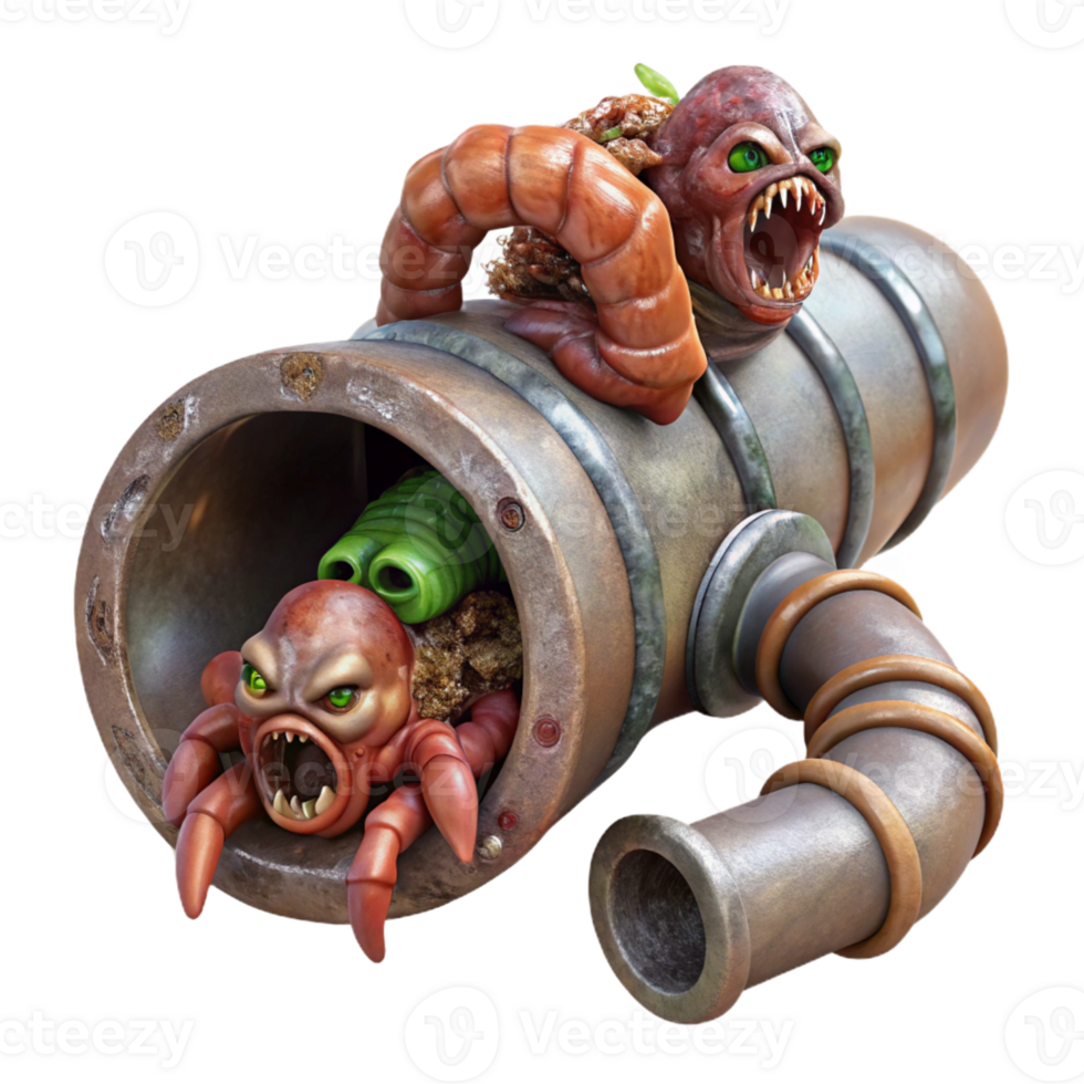 stunning abstract A grotesque amalgamation of human and insect parts crawling out of a rusty drainpipe. Grimy, industrial lighting. Body horror, biopunk style premium png