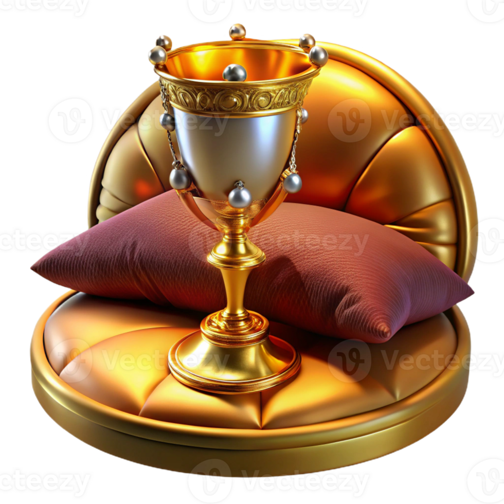elegant classic An ornate, jewel-encrusted chalice resting on a velvet cushion, illuminated by a divine, golden light, in a Byzantine icon style authentic png