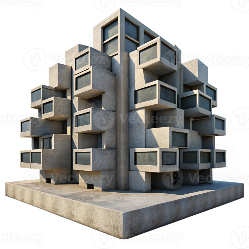 stunning rustic Brutalist concrete apartment complex, repetitive geometric patterns, harsh shadows, urban photography style 4K png