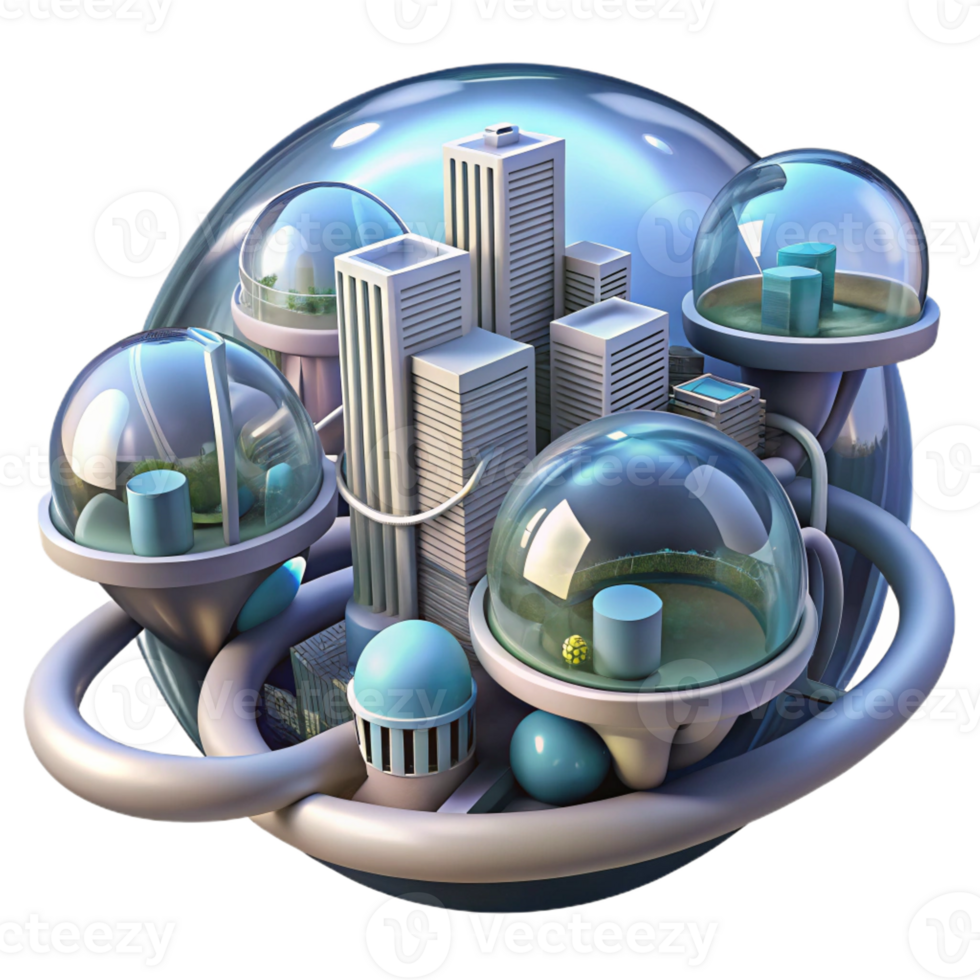 serene modern Floating spherical homes, interconnected by transparent tubes, futuristic cityscape, digital illustration professional png