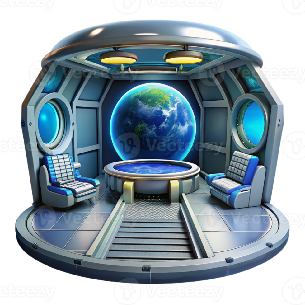 beautiful modern Space station interior, futuristic technology, zero gravity, panoramic view of Earth, cinematic render high resolution png