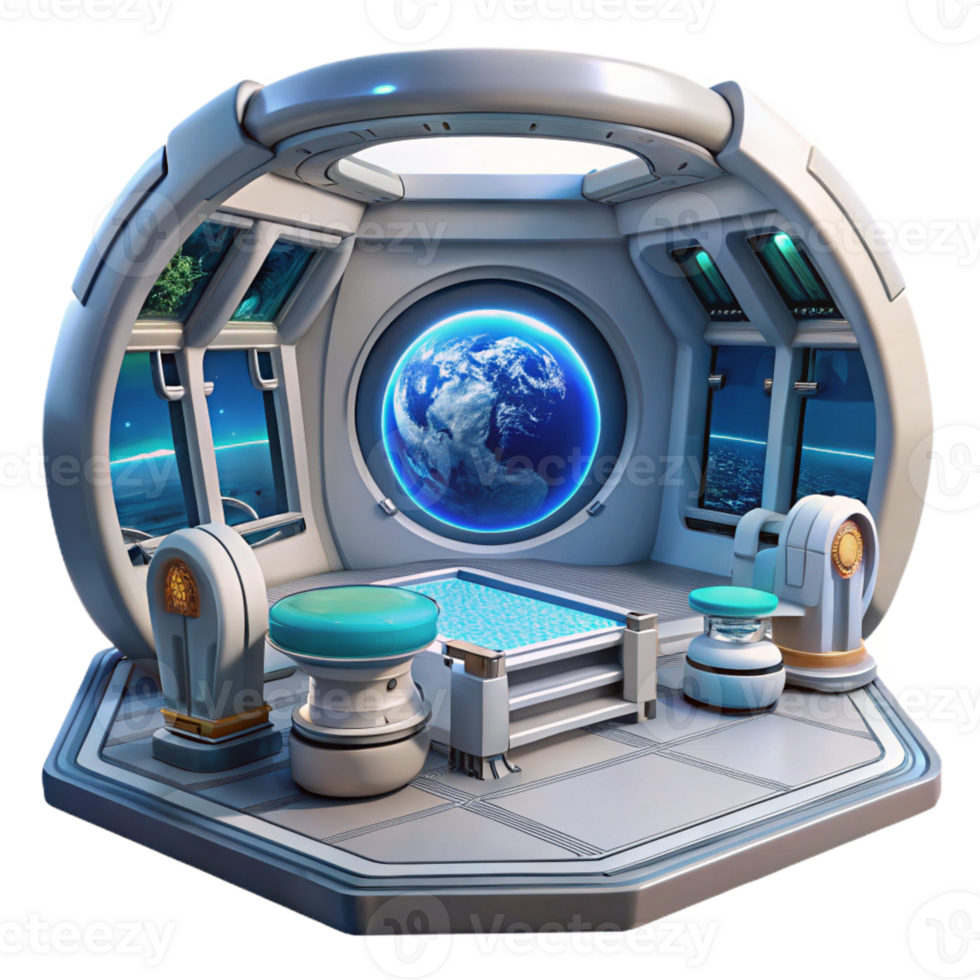 beautiful modern Space station interior, futuristic technology, zero gravity, panoramic view of Earth, cinematic render detailed png