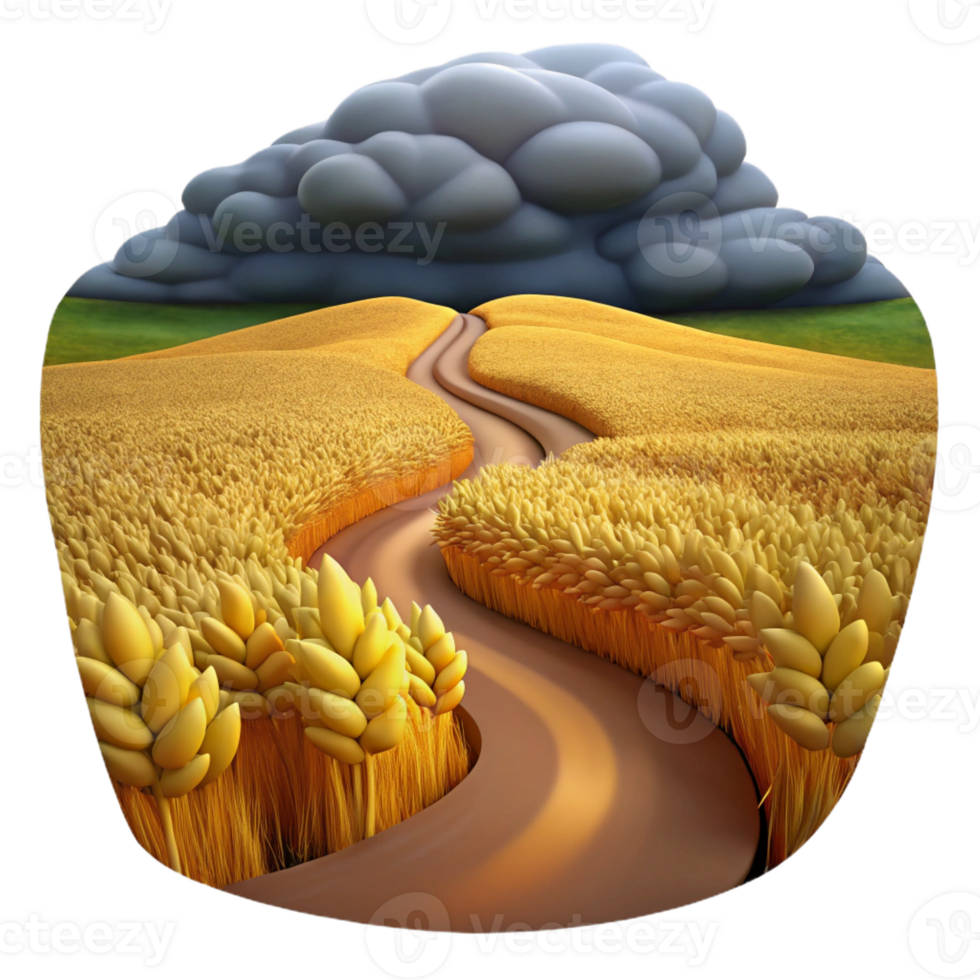 beautiful modern A winding dirt path through a field of tall, golden wheat, under a dramatic, stormy sky. Impressionist style high resolution png