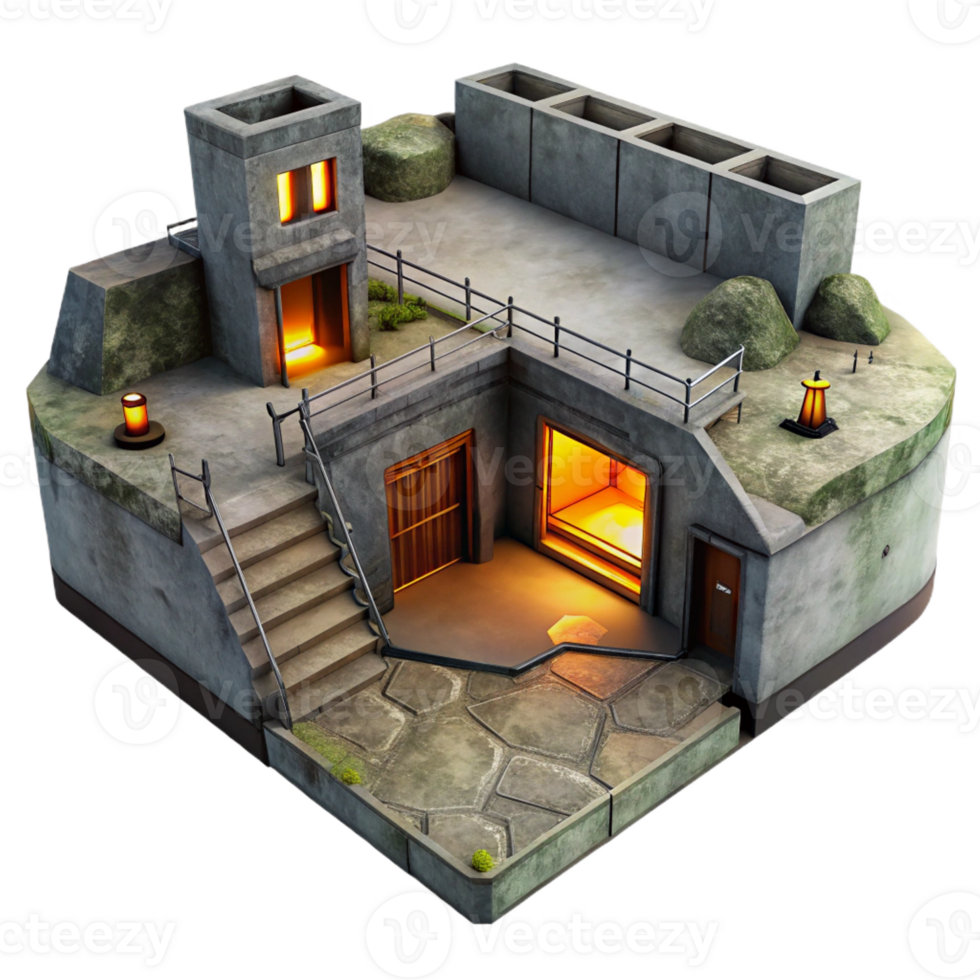 serene artistic Underground bunker, concrete walls, dimly lit corridors, post-apocalyptic setting, concept art genuine png