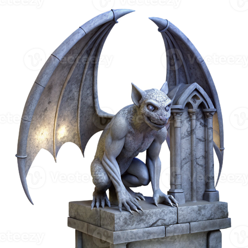 magnificent abstract A lone, weathered gargoyle perched atop a crumbling gothic arch, lit by a single, ethereal moonbeam, in the style of a dark fantasy etching 4K png
