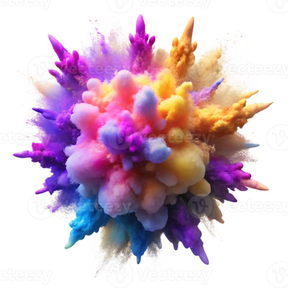 dramatic rustic A dynamic explosion of colorful powder paint, frozen in mid-air, illuminated by a sharp, studio light, in a kinetic art style professional png