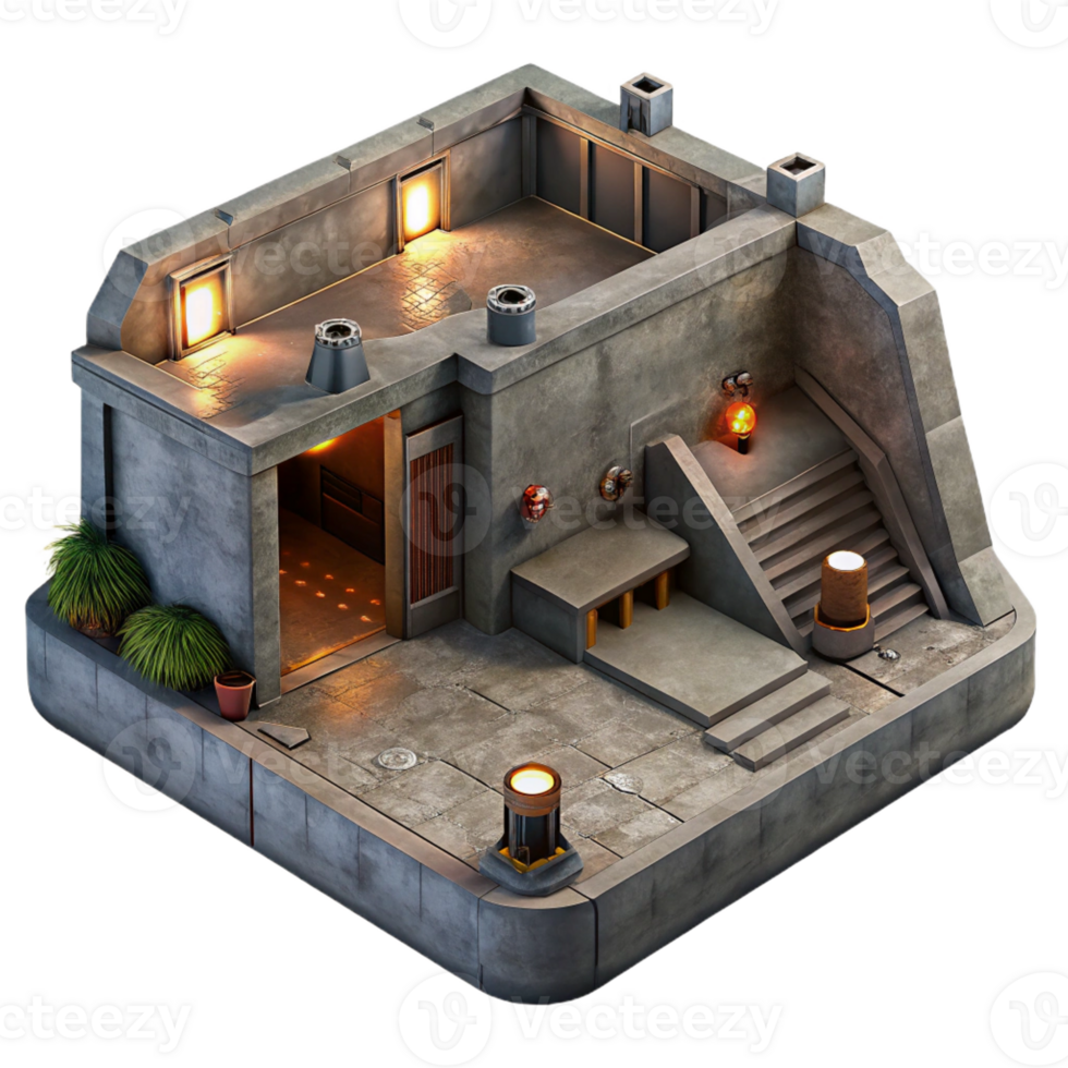 extraordinary classic Underground bunker, concrete walls, dimly lit corridors, post-apocalyptic setting, concept art exclusive png