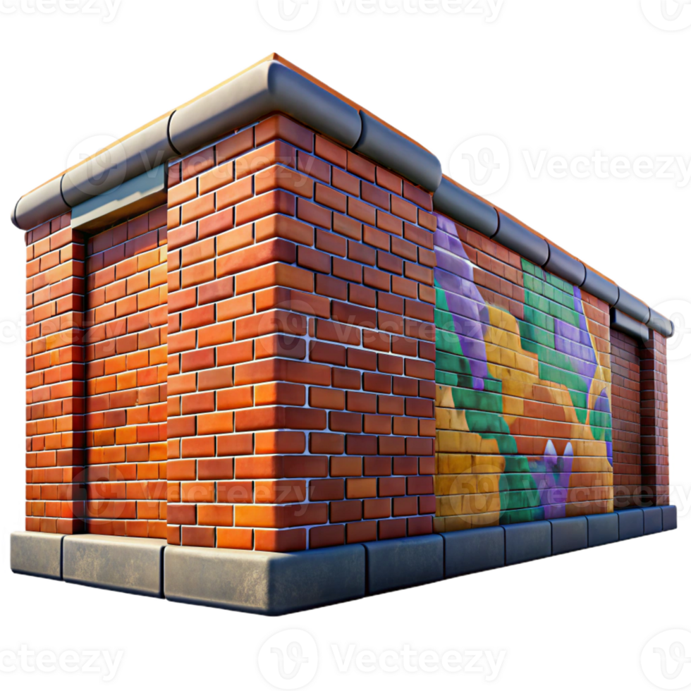 wonderful modern Graffiti-covered brick wall in a deserted industrial district, vibrant colors, harsh midday sun, street photography style professional png