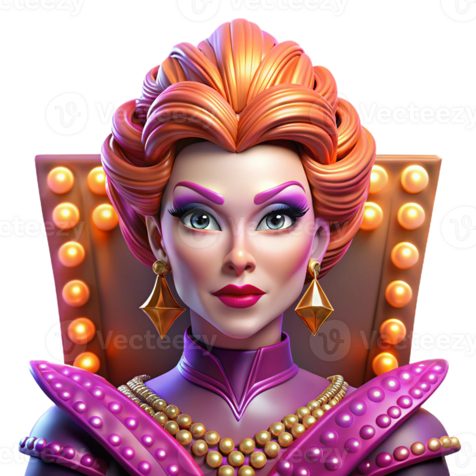 stunning classic Portrait of a vibrant drag queen with elaborate makeup and costume, illuminated by stage lighting, in a glamorous style professional png