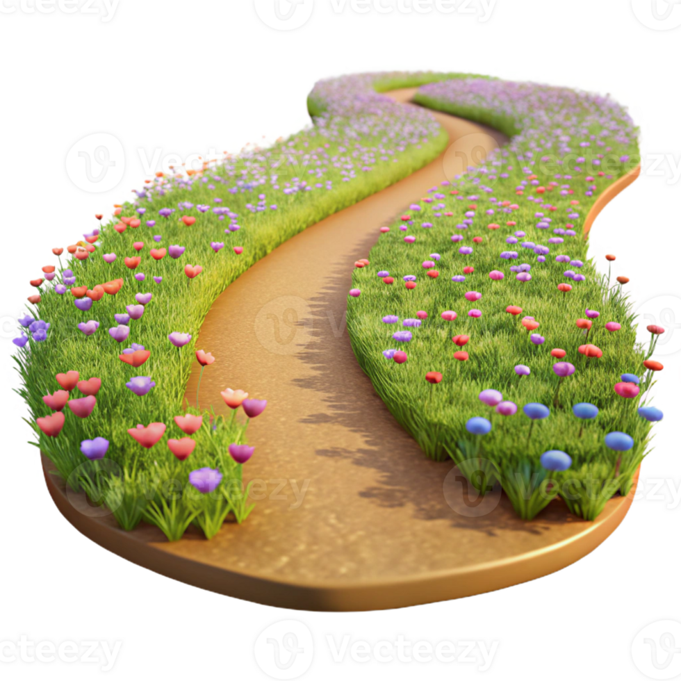 beautiful minimalist A winding dirt path through a field of wildflowers, warm afternoon sunlight, impressionistic style authentic png
