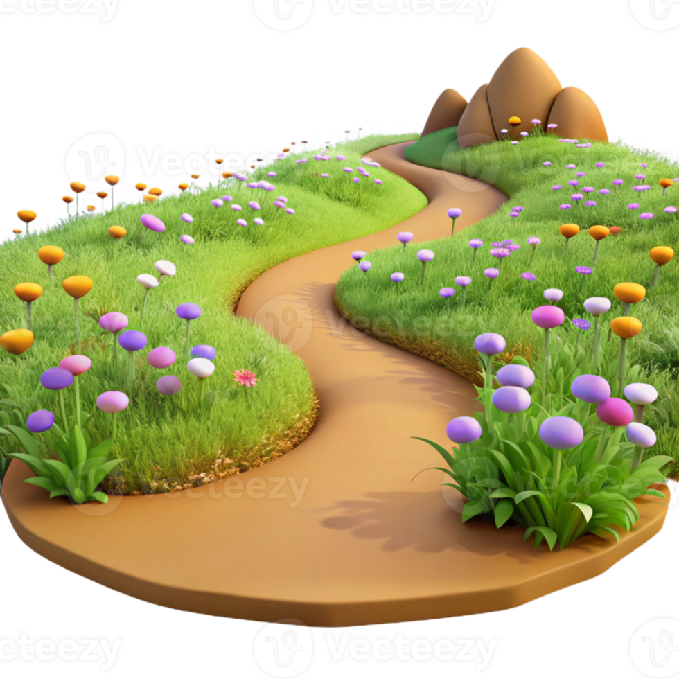 impressive traditional A winding dirt path through a field of wildflowers, warm afternoon sunlight, impressionistic style 4K png