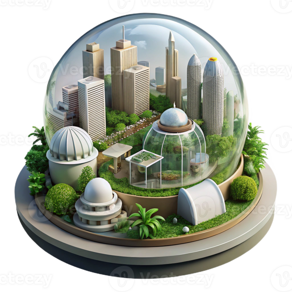 impressive vintage Biodome city, enclosed ecosystem, lush vegetation, futuristic architecture, sustainable living, concept art high quality png