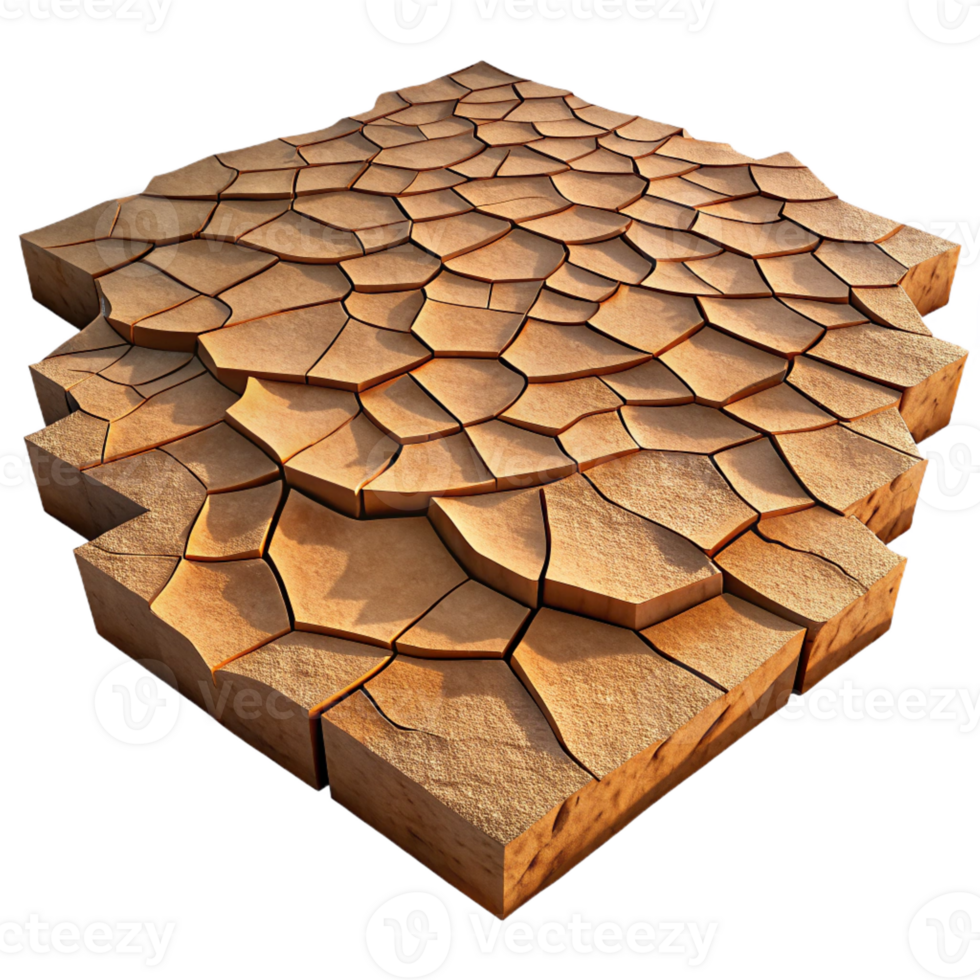 serene modern A cracked desert floor, showcasing the intricate patterns of the dried earth, lit by the harsh midday sun. Abstract, nature photography style 4K png