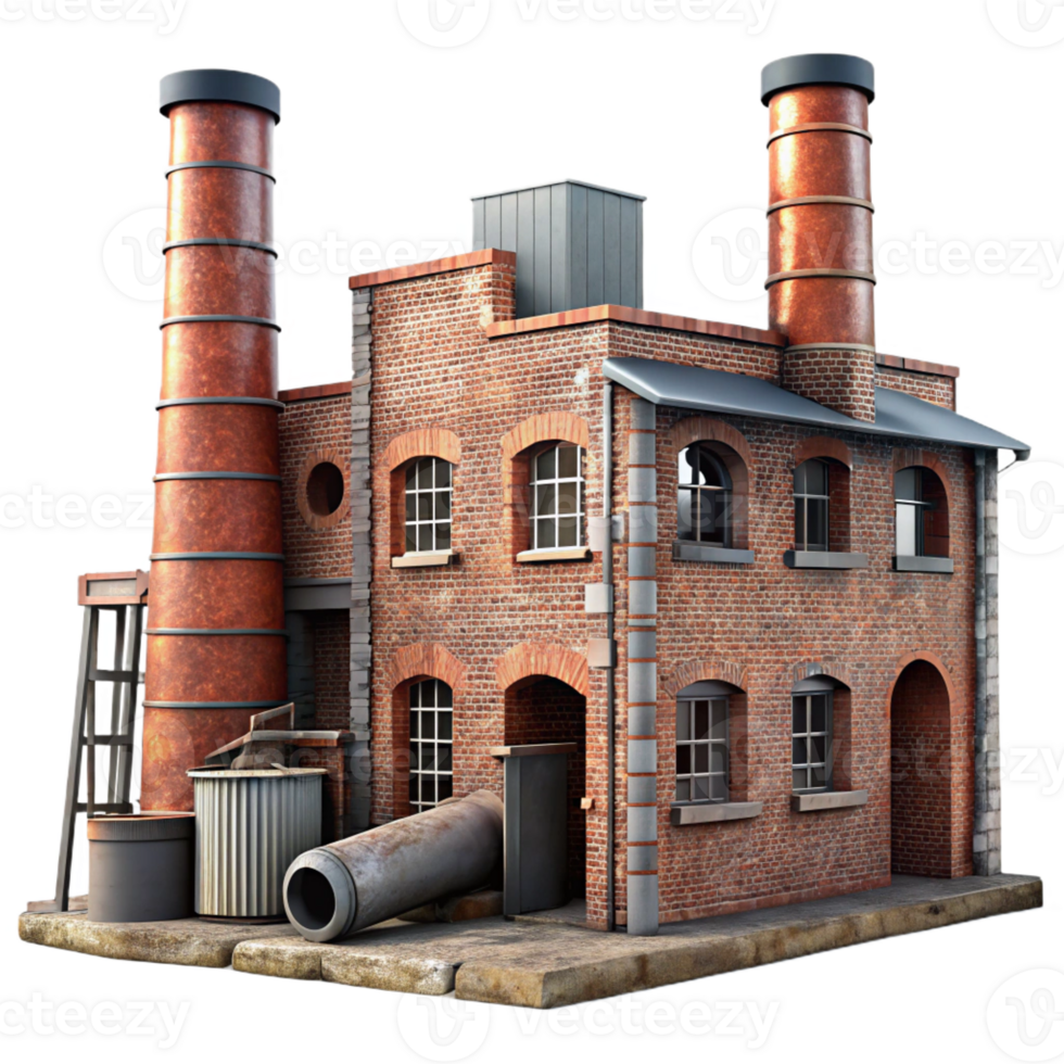 impressive traditional Abandoned industrial factory, decaying brick walls, broken windows, rusty pipes, eerie atmosphere, photorealistic rendering, exclusive png