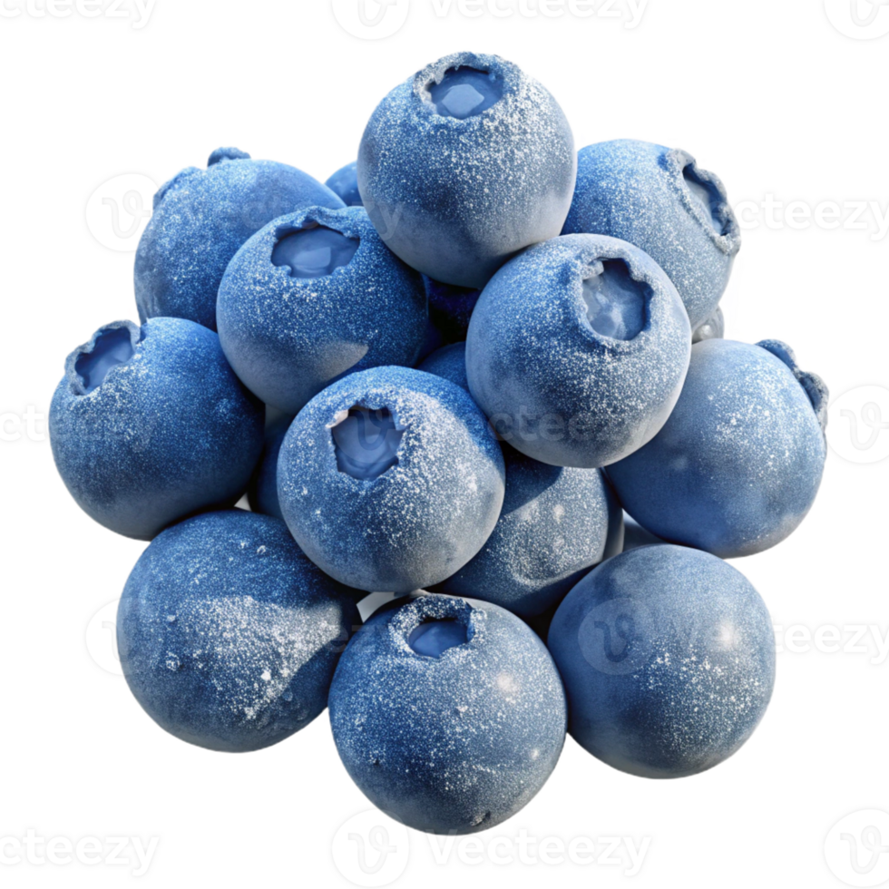 impressive traditional A cluster of ripe blueberries covered in a layer of frost, lit by the cold morning light. Macro photography style high resolution png