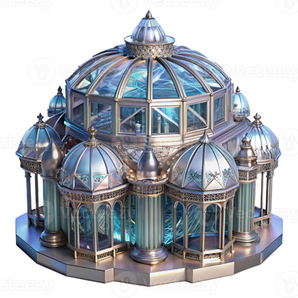 impressive contemporary Crystal palace, intricate glass and metal structure, shimmering light, magical atmosphere, digital art premium png