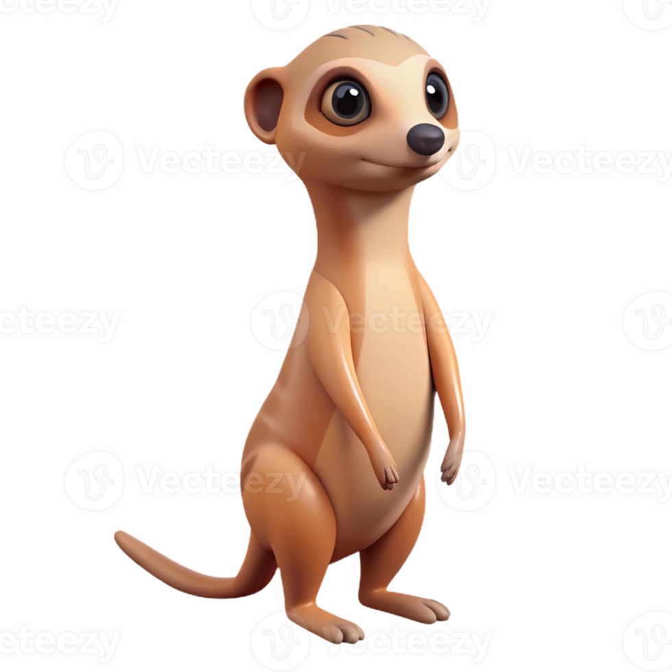 elegant contemporary A curious meerkat standing upright, scanning its surroundings, rendered in a cute, stylized design premium png