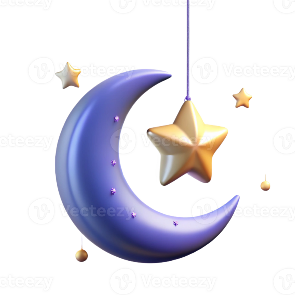 magnificent contemporary A crescent moon hanging in a star-filled night sky, ethereal lighting, dreamlike style premium png