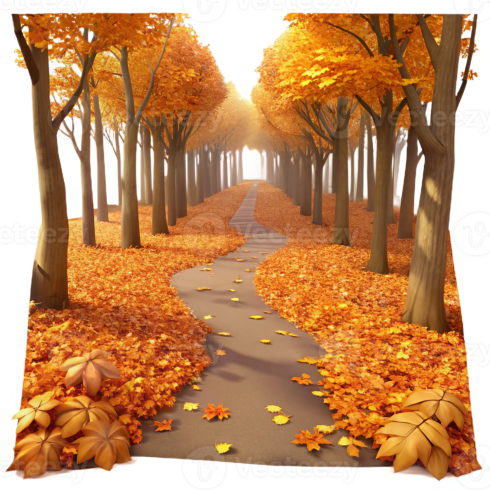 serene contemporary A serene forest path covered in fallen autumn leaves, warm golden tones, Impressionist painting style genuine png