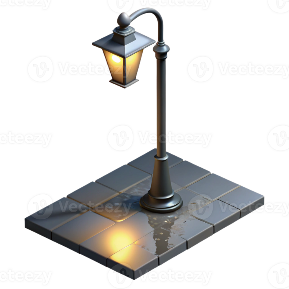 elegant artistic A streetlight casting a long shadow on a wet sidewalk, urban nightscape photography, moody lighting exclusive png