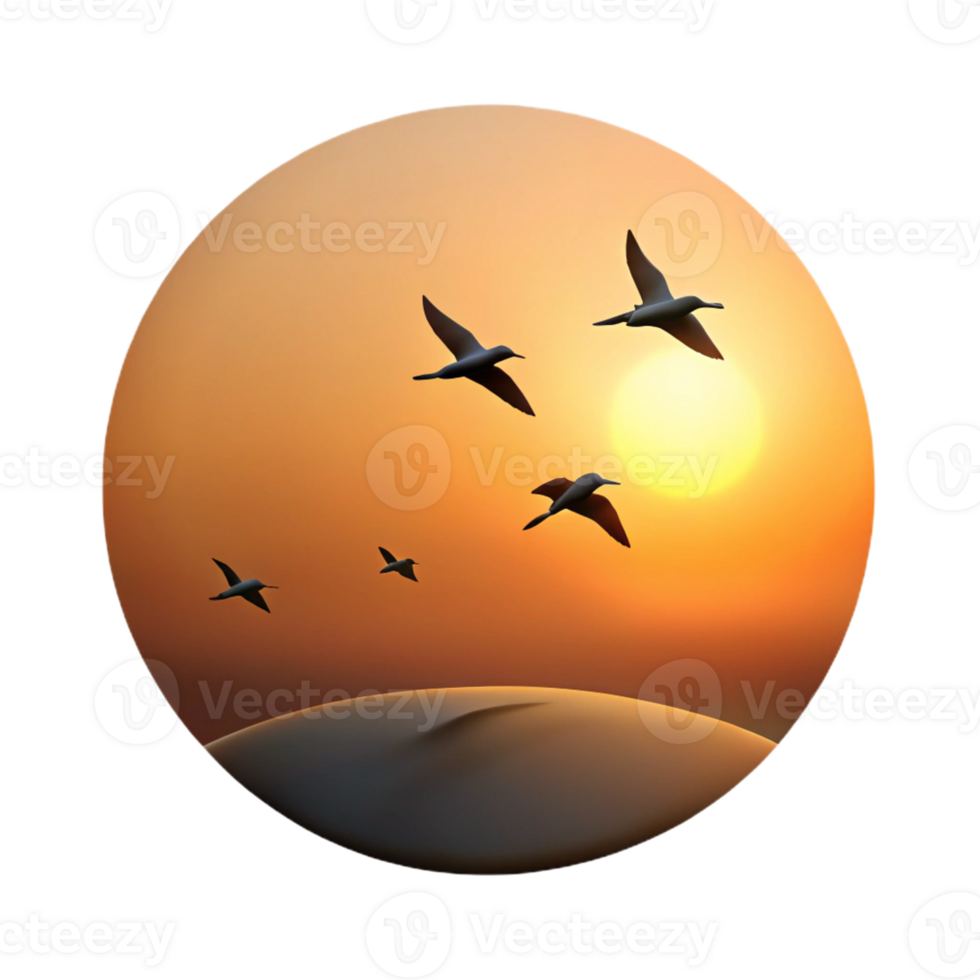 dramatic traditional A group of migrating birds silhouetted against the sunset, dramatic lighting, minimalist style authentic png