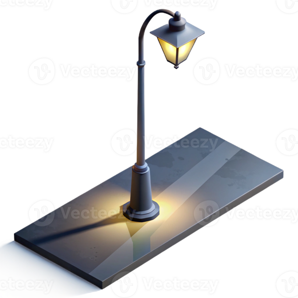 beautiful modern A streetlight casting a long shadow on a wet sidewalk, urban nightscape photography, moody lighting high quality png