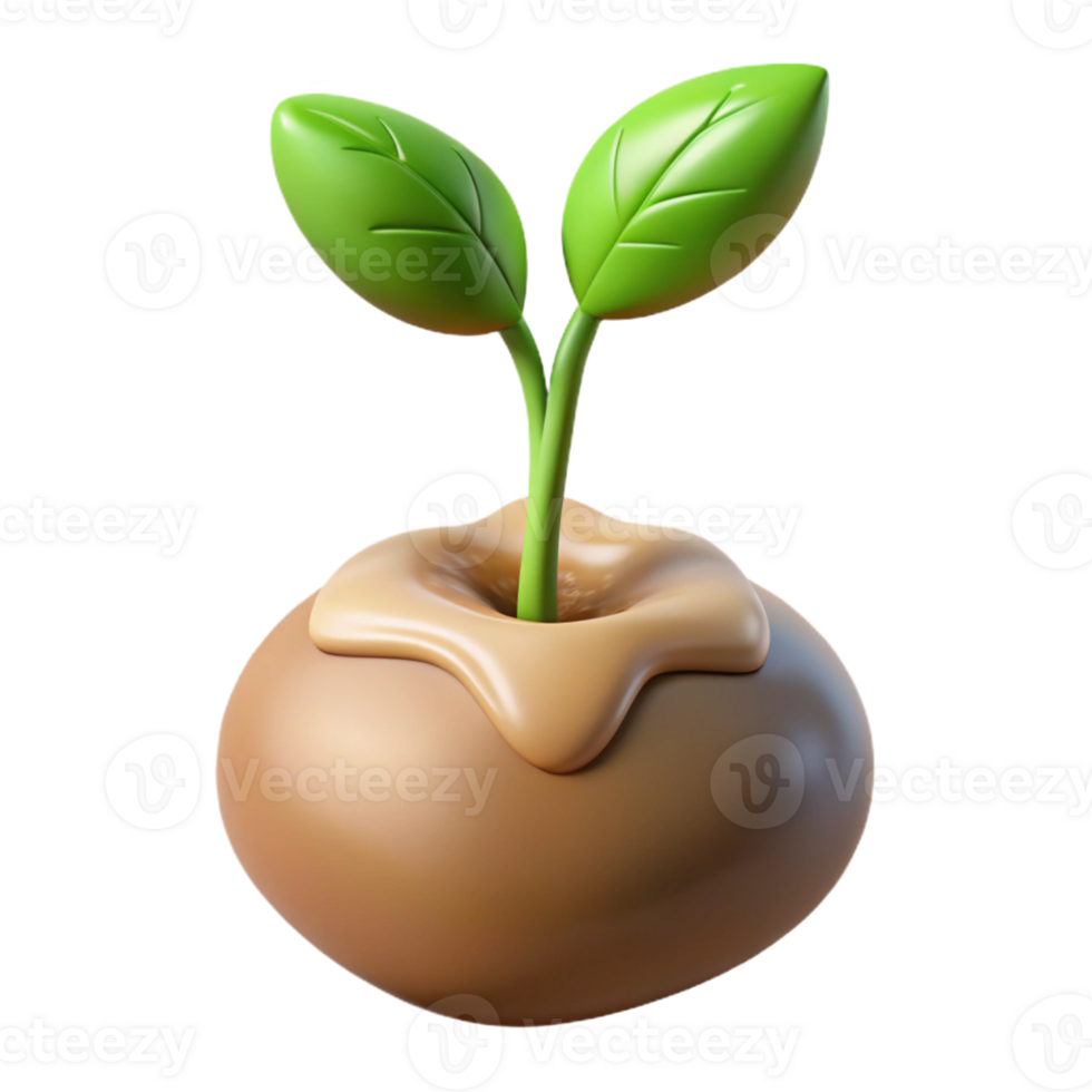 serene artistic A sprouting seed, emerging roots and leaves, soft earth tones, time-lapse photography style detailed png