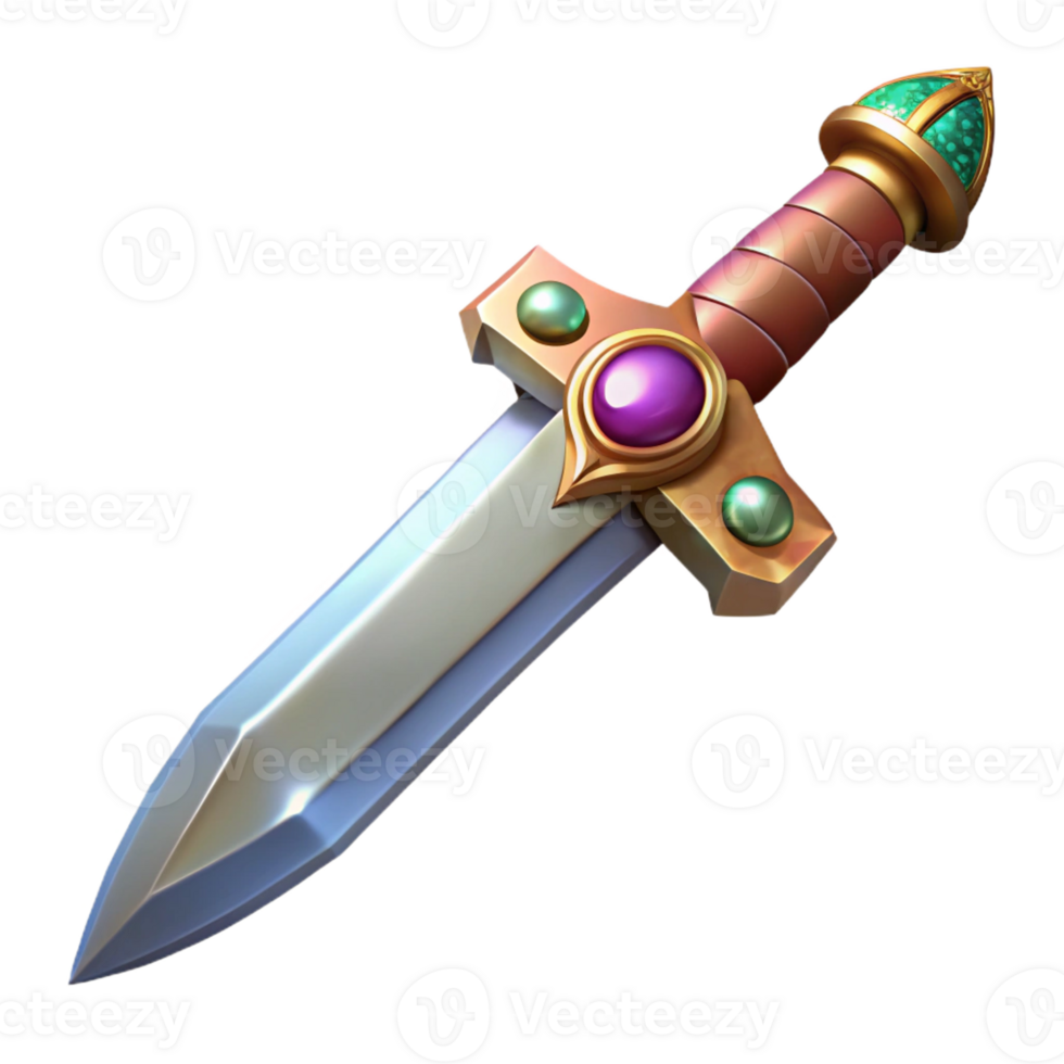 elegant classic A medieval dagger with a jeweled hilt, intricate metalwork, realistic detail, soft lighting professional png