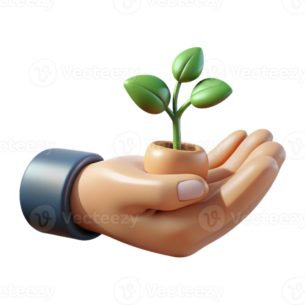elegant minimalist A close-up of a human hand holding a small plant, symbolic of growth and nurture 4K png