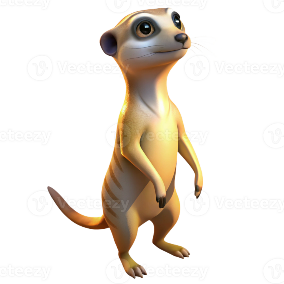 stunning artistic A curious meerkat standing on its hind legs, scanning the horizon. Bright, sunny lighting and alert pose. Wildlife photography style detailed png