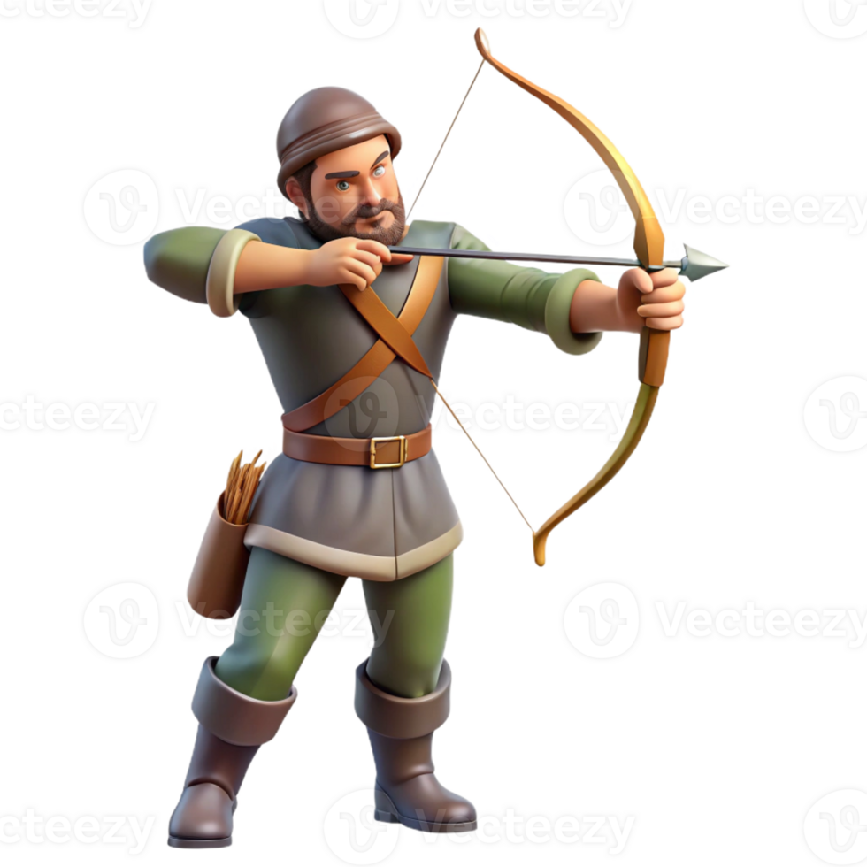 beautiful artistic A medieval archer drawing his bow, dynamic pose, realistic detail, bright sunlight genuine png