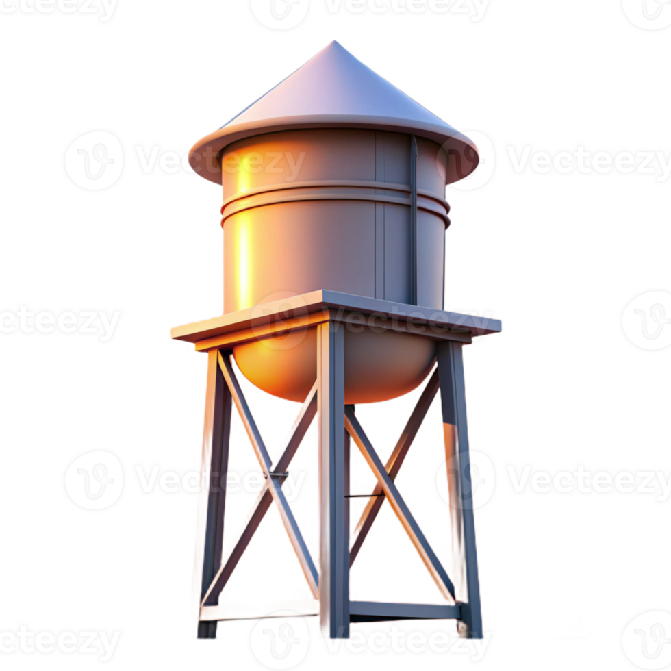 vibrant modern A rooftop water tower silhouetted against the sunset sky, urban landscape, warm colors, minimalist style exclusive png
