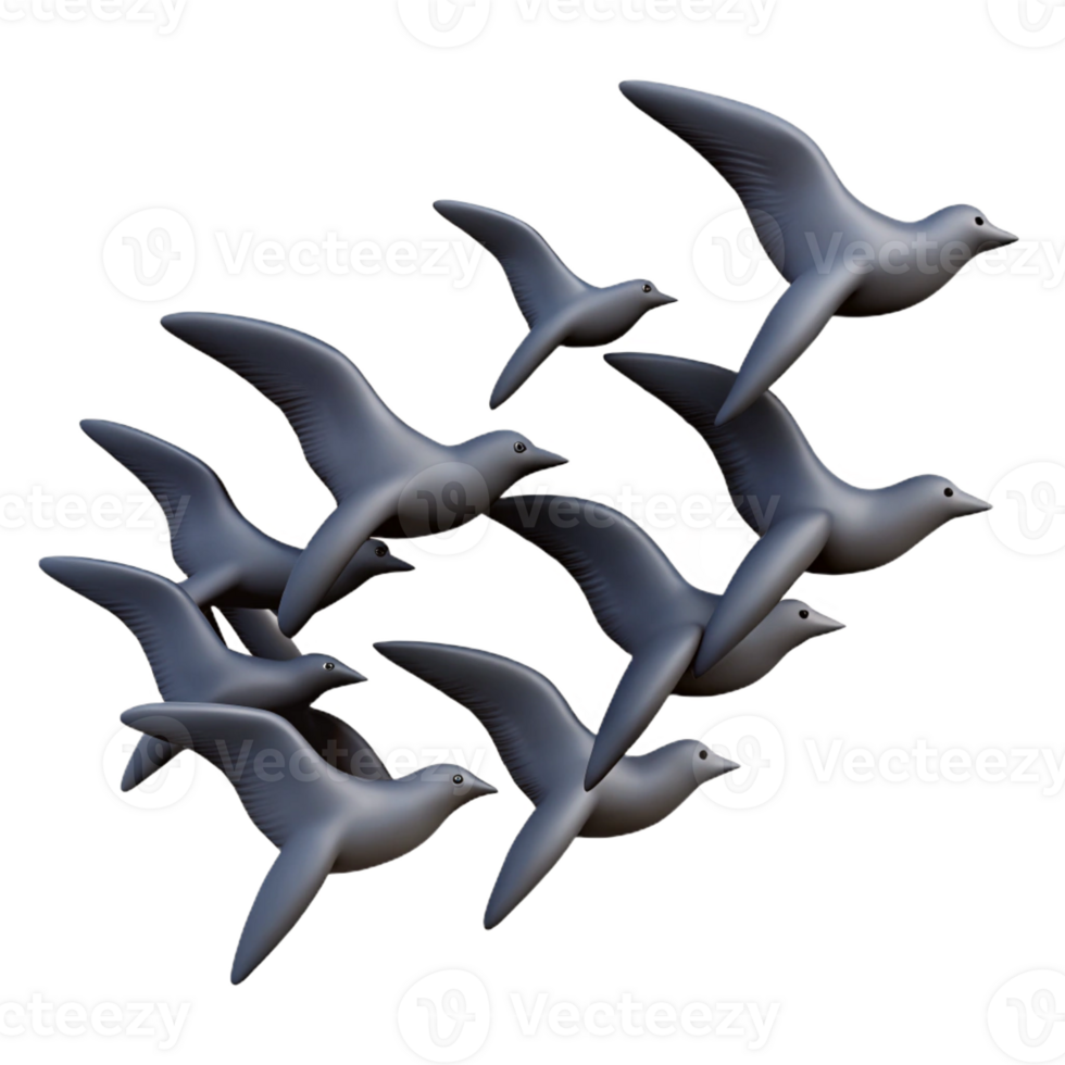 stunning creative A flock of birds flying in formation, sunset sky, silhouette style genuine png