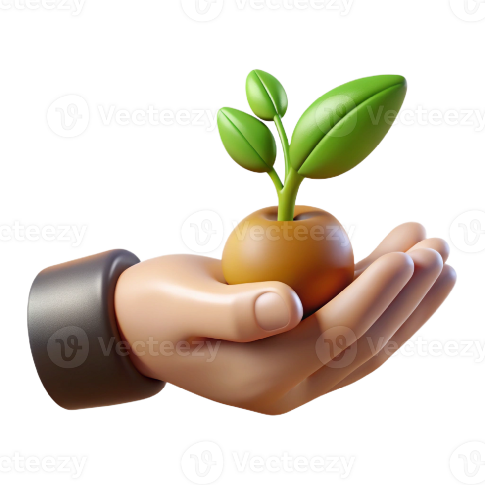 impressive abstract A close-up of a human hand holding a small plant, symbolic of growth and nurture high quality png