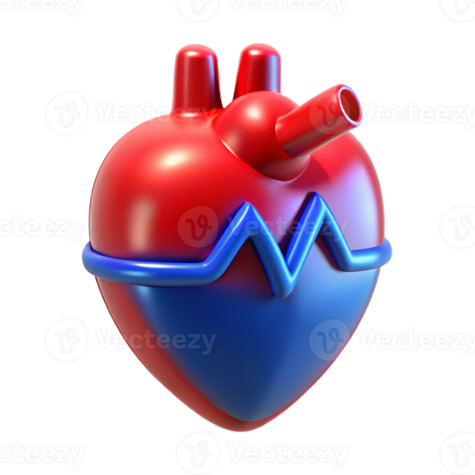 magnificent abstract A digital representation of a human heart beating, glowing red and blue, medical illustration style genuine png
