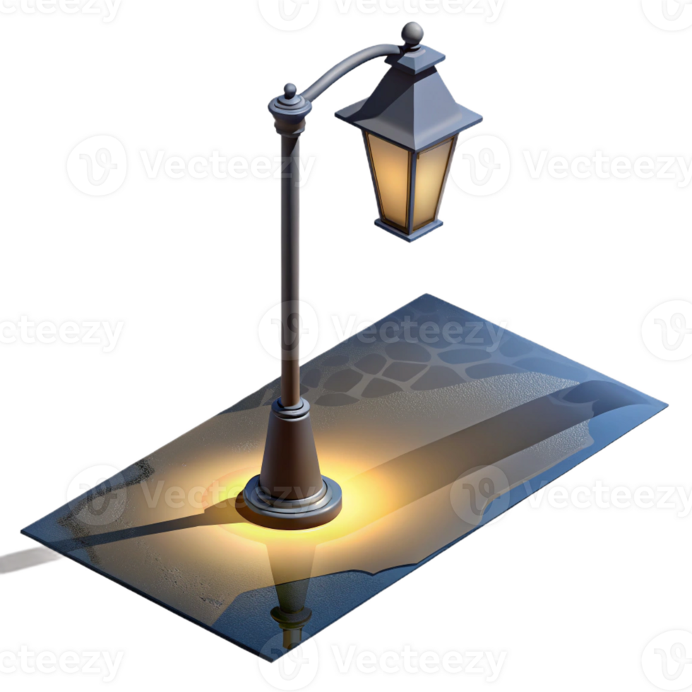 extraordinary rustic A streetlight casting a long shadow on a wet sidewalk, urban nightscape photography, moody lighting premium png