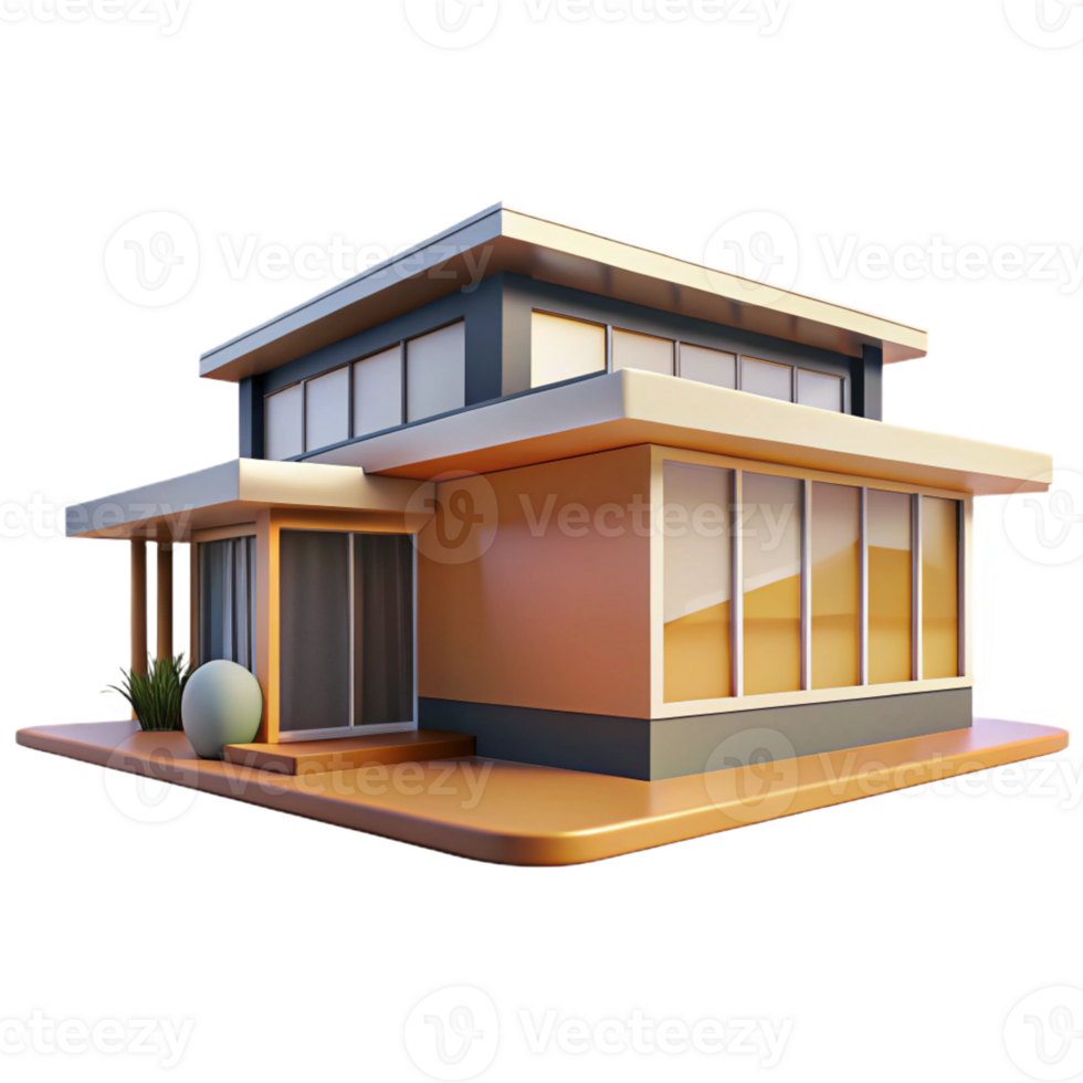 stunning minimalist Mid-century modern house, flat roof, clerestory windows, suburban setting, retro style high resolution png