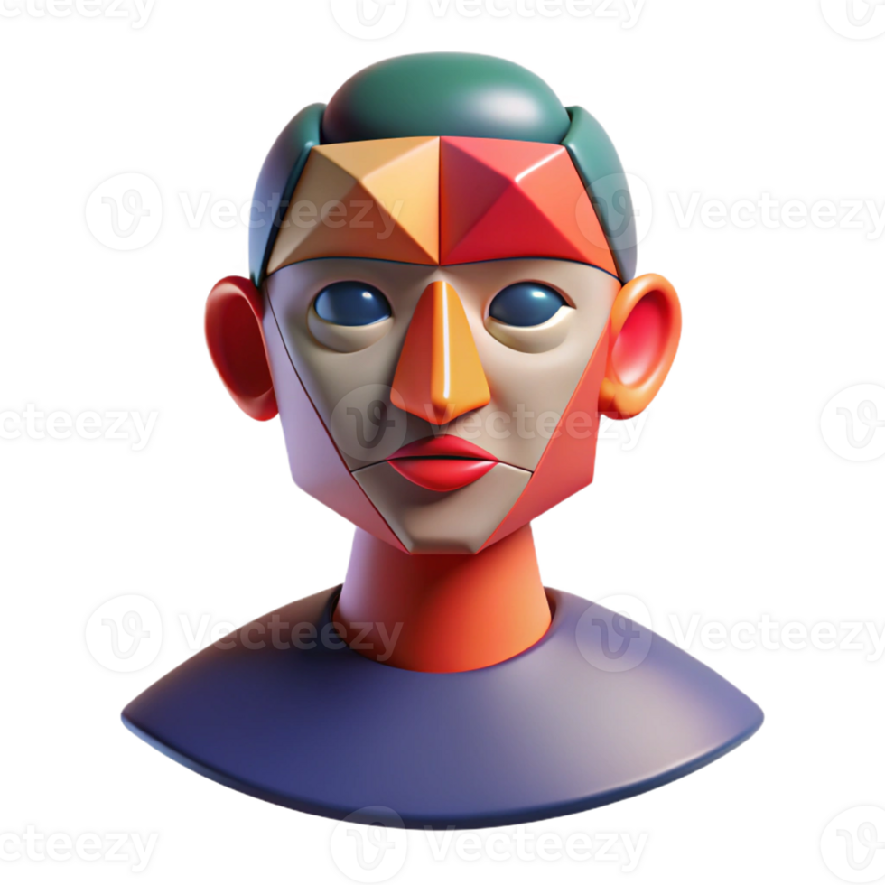 wonderful contemporary An abstract representation of a human face, using geometric shapes and bold colors, in a cubist style premium png
