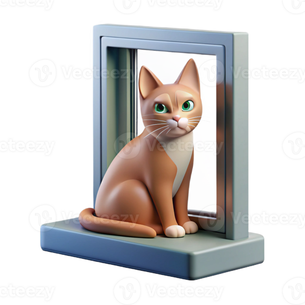 elegant contemporary A cat sitting on a windowsill overlooking a busy street, urban pet photography, natural light high resolution png