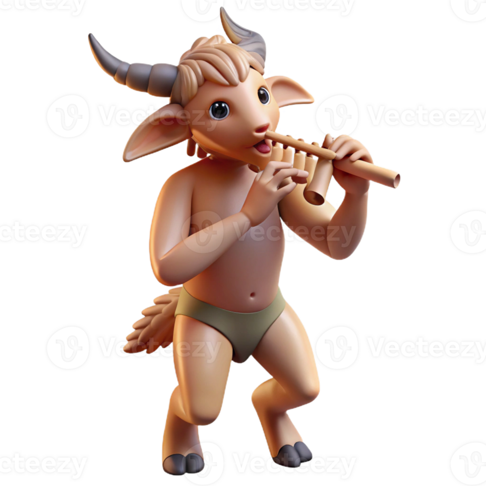 magnificent classic A whimsical satyr with the legs of a goat and the torso of a man, playing a pan flute in a forest glade. Soft, dappled lighting. Mythological style high resolution png