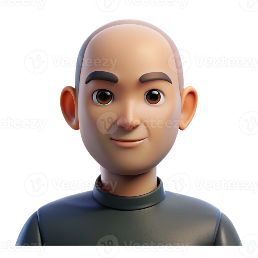 serene creative Portrait of a man with a shaved head and a stoic expression, lit by a single, overhead light, in a minimalist style 4K png