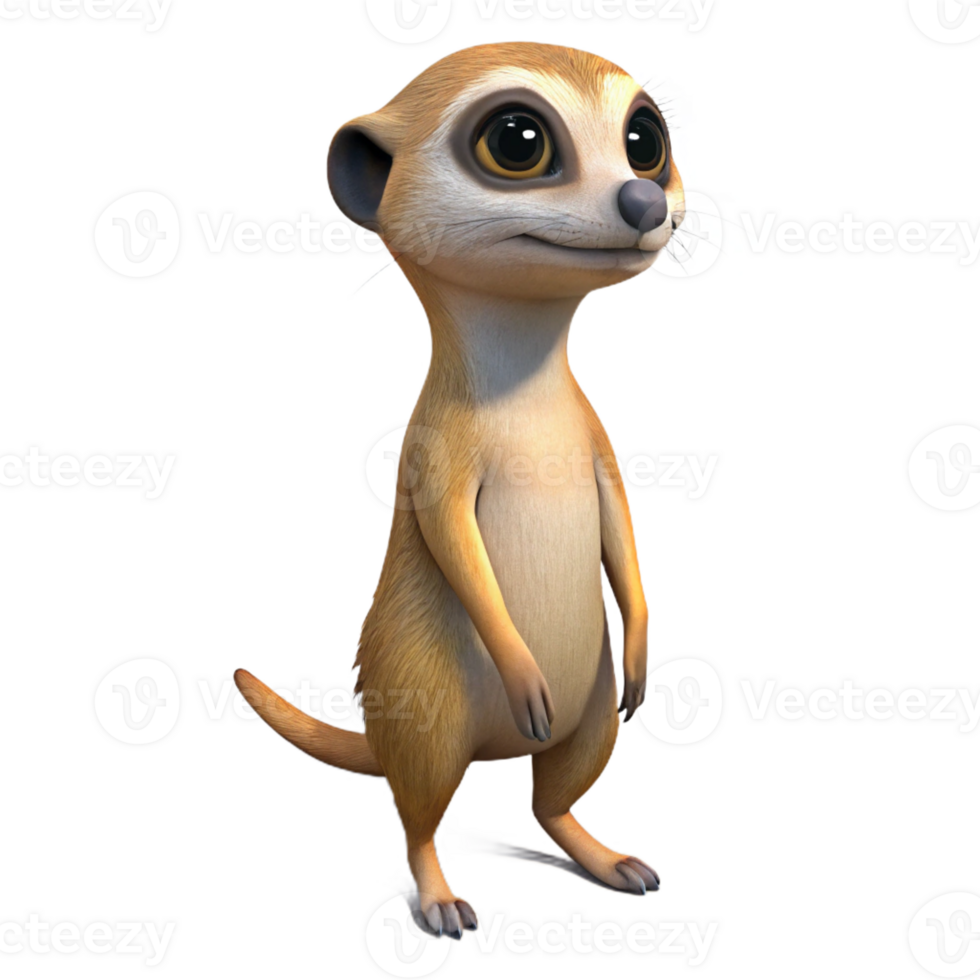 extraordinary classic A curious meerkat standing alert, with its head tilted, morning light, digital art style high resolution png